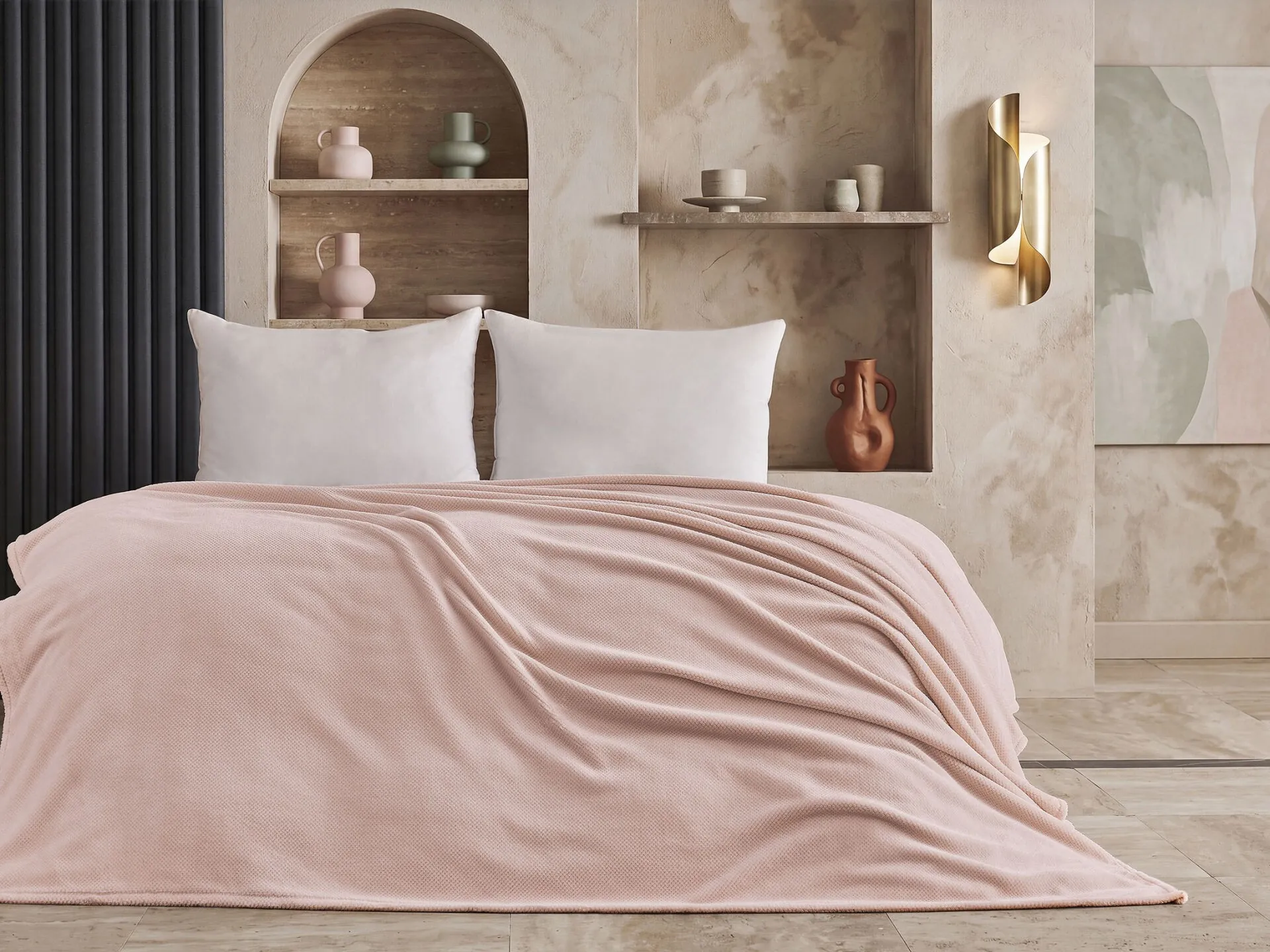 Doqu Home Romance Torino Battaniye Çift Kişilik - Pudra